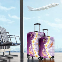 Hawaii And Japan Luggage Cover Plumeria Lei With Koi Fish Purple LT05 - Polynesian Pride