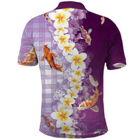 Hawaii And Japan Polo Shirt Plumeria Lei With Koi Fish Purple LT05 - Polynesian Pride