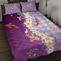 Hawaii And Japan Quilt Bed Set Plumeria Lei With Koi Fish Purple LT05 Purple - Polynesian Pride