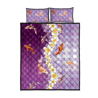 Hawaii And Japan Quilt Bed Set Plumeria Lei With Koi Fish Purple LT05 - Polynesian Pride