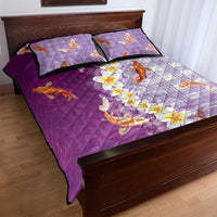 Hawaii And Japan Quilt Bed Set Plumeria Lei With Koi Fish Purple LT05 - Polynesian Pride