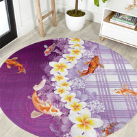 Hawaii And Japan Round Carpet Plumeria Lei With Koi Fish Purple LT05 Purple - Polynesian Pride