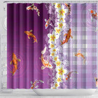 Hawaii And Japan Shower Curtain Plumeria Lei With Koi Fish Purple LT05 - Polynesian Pride