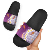 Hawaii And Japan Slide Sandals Plumeria Lei With Koi Fish Purple LT05 - Polynesian Pride