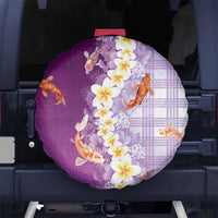Hawaii And Japan Spare Tire Cover Plumeria Lei With Koi Fish Purple LT05 No hole Purple - Polynesian Pride