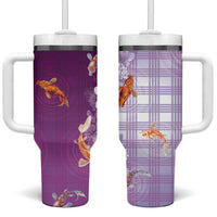 Hawaii And Japan Tumbler With Handle Plumeria Lei With Koi Fish Purple LT05 One Size: 40 oz Purple - Polynesian Pride
