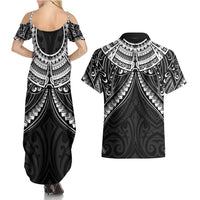 New Zealand Morepork Couples Matching Summer Maxi Dress and Hawaiian Shirt Maori Pattern Black