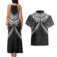 New Zealand Morepork Couples Matching Tank Maxi Dress and Hawaiian Shirt Maori Pattern Black