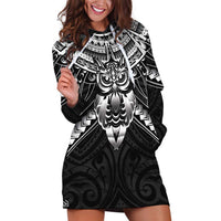 New Zealand Morepork Hoodie Dress Maori Pattern Black