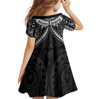 New Zealand Morepork Kid Short Sleeve Dress Maori Pattern Black