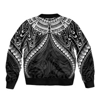 New Zealand Morepork Sleeve Zip Bomber Jacket Maori Pattern Black