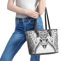 New Zealand Morepork Leather Tote Bag Maori Pattern White