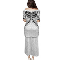 New Zealand Morepork Puletasi Maori Pattern White