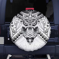 New Zealand Morepork Spare Tire Cover Maori Pattern White