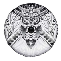 New Zealand Morepork Spare Tire Cover Maori Pattern White
