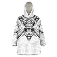 New Zealand Morepork Wearable Blanket Hoodie Maori Pattern White