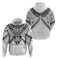 New Zealand Morepork Zip Hoodie Maori Pattern White