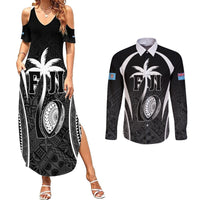 Custom Fiji Rugby Couples Matching Summer Maxi Dress and Long Sleeve Button Shirt Fijian Warrior Black LT05 Black - Polynesian Pride
