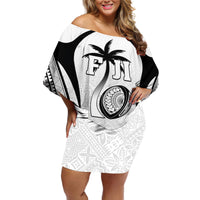 Custom Fiji Rugby Off Shoulder Short Dress Fijian Warrior White LT05 Women White - Polynesian Pride