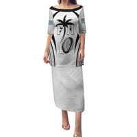 Custom Fiji Rugby Puletasi Fijian Warrior White LT05 Long Dress White - Polynesian Pride