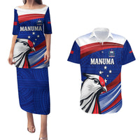 Custom Samoa Rugby Couples Matching Puletasi and Hawaiian Shirt Manuma Ptilinopus Perousii LT05 Blue - Polynesian Pride