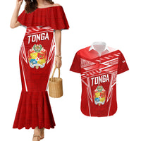 Custom Tonga Rugby Couples Matching Mermaid Dress and Hawaiian Shirt Kupesi Ngatu Pattern LT05 Red - Polynesian Pride
