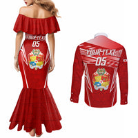 Custom Tonga Rugby Couples Matching Mermaid Dress and Long Sleeve Button Shirt Kupesi Ngatu Pattern LT05 - Polynesian Pride