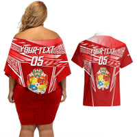Custom Tonga Rugby Couples Matching Off Shoulder Short Dress and Hawaiian Shirt Kupesi Ngatu Pattern LT05 - Polynesian Pride