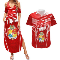 Custom Tonga Rugby Couples Matching Summer Maxi Dress and Hawaiian Shirt Kupesi Ngatu Pattern LT05 Red - Polynesian Pride