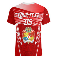 Custom Tonga Rugby Women V-Neck T-Shirt Kupesi Ngatu Pattern