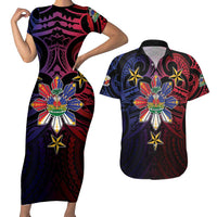 Haiti Philippines Couples Matching Short Sleeve Bodycon Dress and Hawaiian Shirt Haitian Coat Of Arms With Filipino Sun
