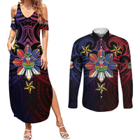 Haiti Philippines Couples Matching Summer Maxi Dress and Long Sleeve Button Shirt Haitian Coat Of Arms With Filipino Sun