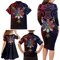 Haiti Philippines Family Matching Long Sleeve Bodycon Dress and Hawaiian Shirt Haitian Coat Of Arms With Filipino Sun