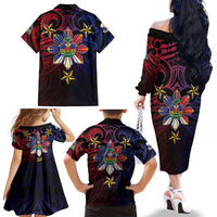 Haiti Philippines Family Matching Off The Shoulder Long Sleeve Dress and Hawaiian Shirt Haitian Coat Of Arms With Filipino Sun