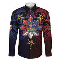 Haiti Philippines Family Matching Off The Shoulder Long Sleeve Dress and Hawaiian Shirt Haitian Coat Of Arms With Filipino Sun