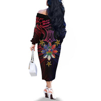 Haiti Philippines Family Matching Off The Shoulder Long Sleeve Dress and Hawaiian Shirt Haitian Coat Of Arms With Filipino Sun