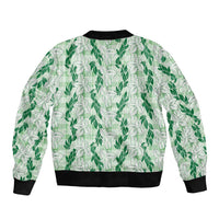 Hawaii Ti Leaf Maile Tuberose Lei Bomber Jacket With Hanalei Leaf Green