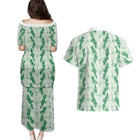 Hawaii Ti Leaf Maile Tuberose Lei Couples Matching Puletasi and Hawaiian Shirt With Hanalei Leaf Green LT05 - Polynesian Pride