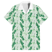 Hawaii Ti Leaf Maile Tuberose Lei Family Matching Puletasi and Hawaiian Shirt With Hanalei Leaf Green LT05 Dad's Shirt - Short Sleeve Green - Polynesian Pride