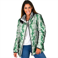 Hawaii Ti Leaf Maile Tuberose Lei Padded Jacket With Hanalei Leaf Green LT05 Women Green - Polynesian Pride