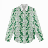 Hawaii Ti Leaf Maile Tuberose Lei Women Casual Shirt With Hanalei Leaf Green