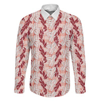 Hawaii Ti Leaf Maile Tuberose Lei Family Matching Mermaid Dress and Hawaiian Shirt With Hanalei Leaf Red LT05 Dad's Shirt - Long Sleeve Red - Polynesian Pride