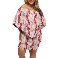 Hawaii Ti Leaf Maile Tuberose Lei Family Matching Off Shoulder Short Dress and Hawaiian Shirt With Hanalei Leaf Red