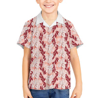 Hawaii Ti Leaf Maile Tuberose Lei Family Matching Short Sleeve Bodycon Dress and Hawaiian Shirt With Hanalei Leaf Red LT05 Son's Shirt Red - Polynesian Pride