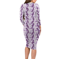 Hawaii Ti Leaf Maile Tuberose Lei Family Matching Long Sleeve Bodycon Dress and Hawaiian Shirt With Hanalei Leaf Purple