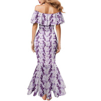 Hawaii Ti Leaf Maile Tuberose Lei Family Matching Mermaid Dress and Hawaiian Shirt With Hanalei Leaf Purple