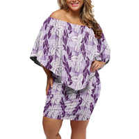 Hawaii Ti Leaf Maile Tuberose Lei Family Matching Off Shoulder Short Dress and Hawaiian Shirt With Hanalei Leaf Purple