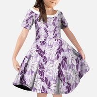 Hawaii Ti Leaf Maile Tuberose Lei Family Matching Puletasi and Hawaiian Shirt With Hanalei Leaf Purple LT05 Daughter's Dress Purple - Polynesian Pride
