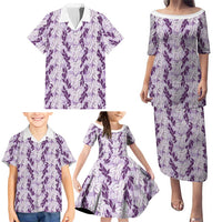 Hawaii Ti Leaf Maile Tuberose Lei Family Matching Puletasi and Hawaiian Shirt With Hanalei Leaf Purple LT05 - Polynesian Pride