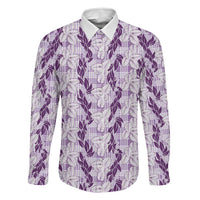 Hawaii Ti Leaf Maile Tuberose Lei Family Matching Puletasi and Hawaiian Shirt With Hanalei Leaf Purple LT05 Dad's Shirt - Long Sleeve Purple - Polynesian Pride